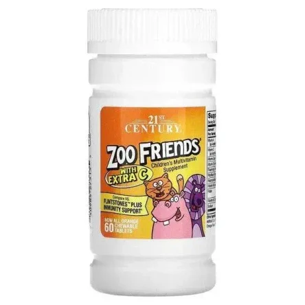 21st Century, Zoo Friends® с витамином C, натуральный апельсиновый вкус, 60 жевательных таблеток